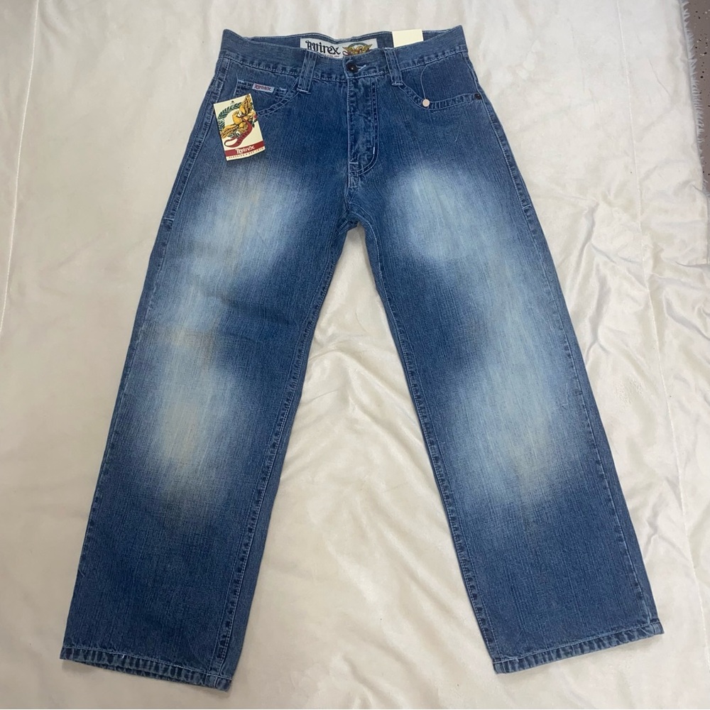 NWT Avirex Men's Straight Jeans in Blue with Faded Whisker Effect, 32x30